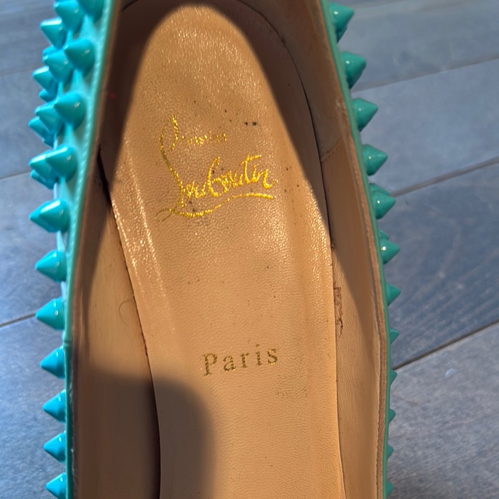 Christian Louboutin Women's Spiked Turquoise Heels - Picture 2 of 9